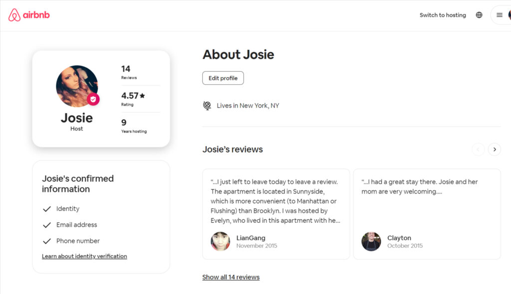 airbnb host profile example