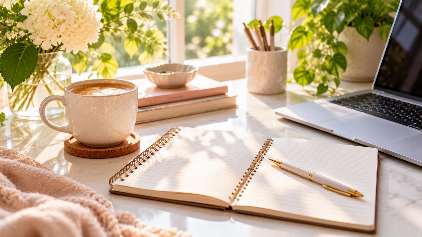 A cup of coffee beside an open notebook and a pen on a bright desk, ready for questions - Frequently Asked Questions