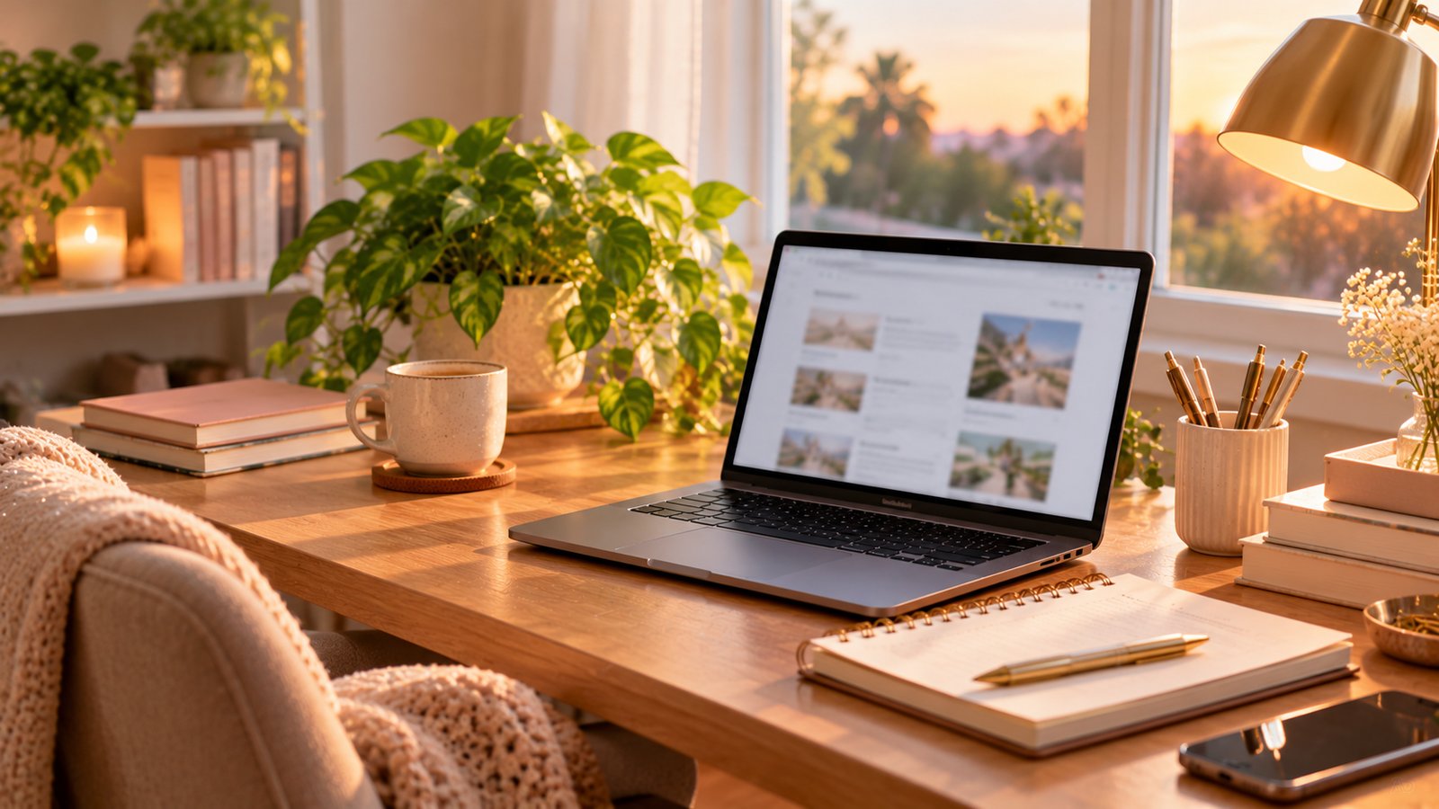 A calm workspace with a laptop and a warm desk lamp at dusk - Preparing Your Blog to Sell for a Better Price