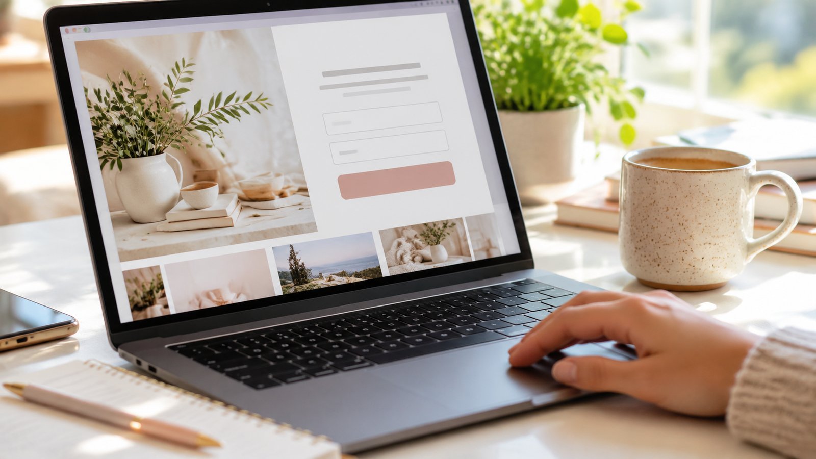 Hand using a laptop trackpad on an email newsletter signup page with a subscribe button