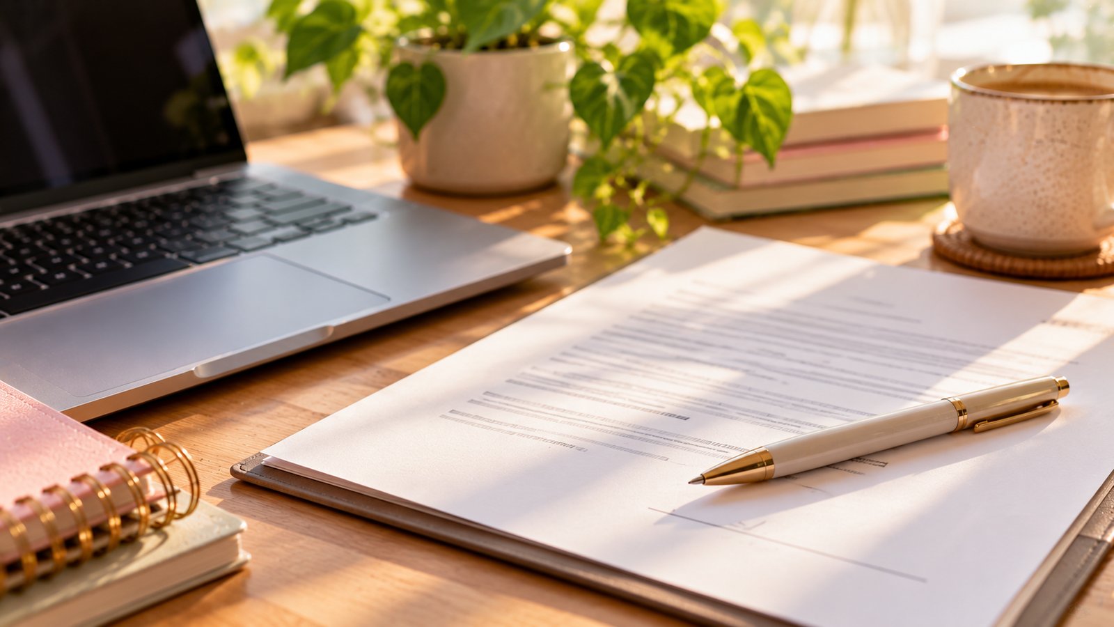 A printed agreement with a pen resting on the signature line beside a laptop, no readable text - Linking Rules That Keep a Cluster Tidy